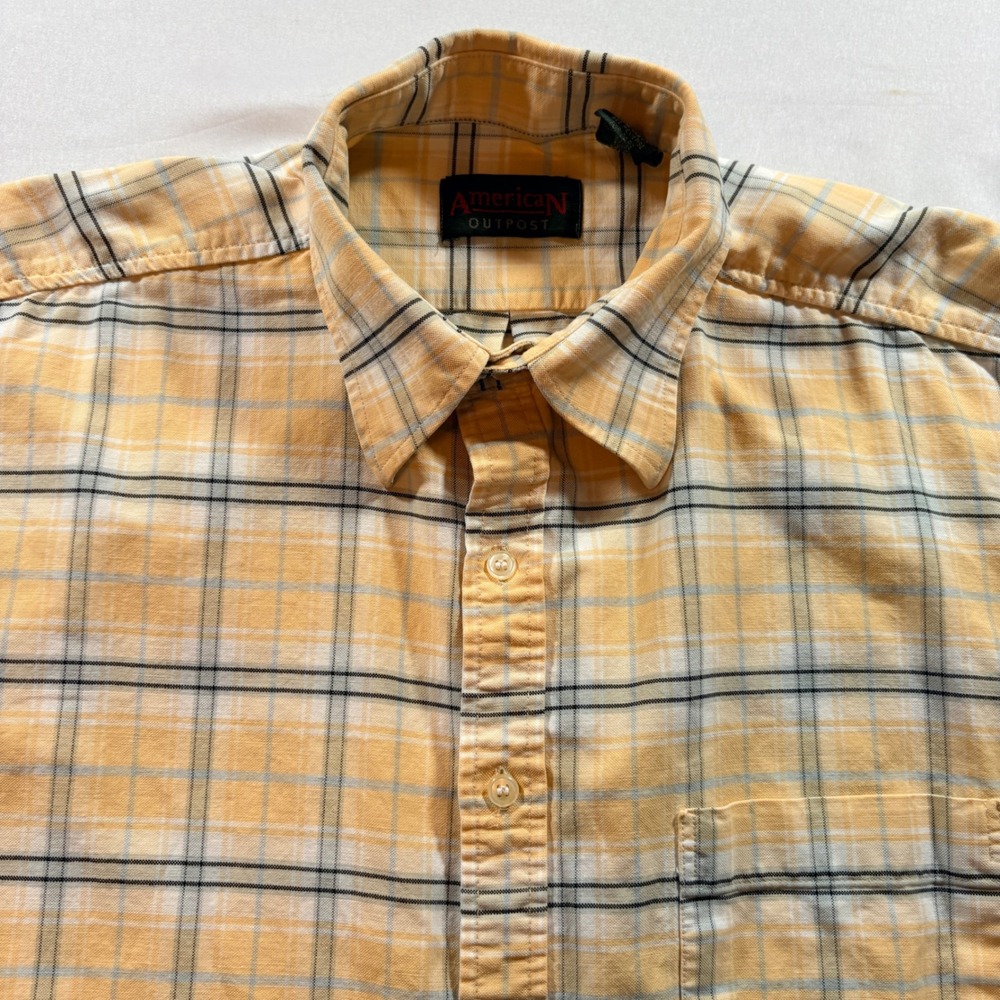 American Outpost Plaid Button Down Shirt Mens XL Yellow Cotton Long Sleeve